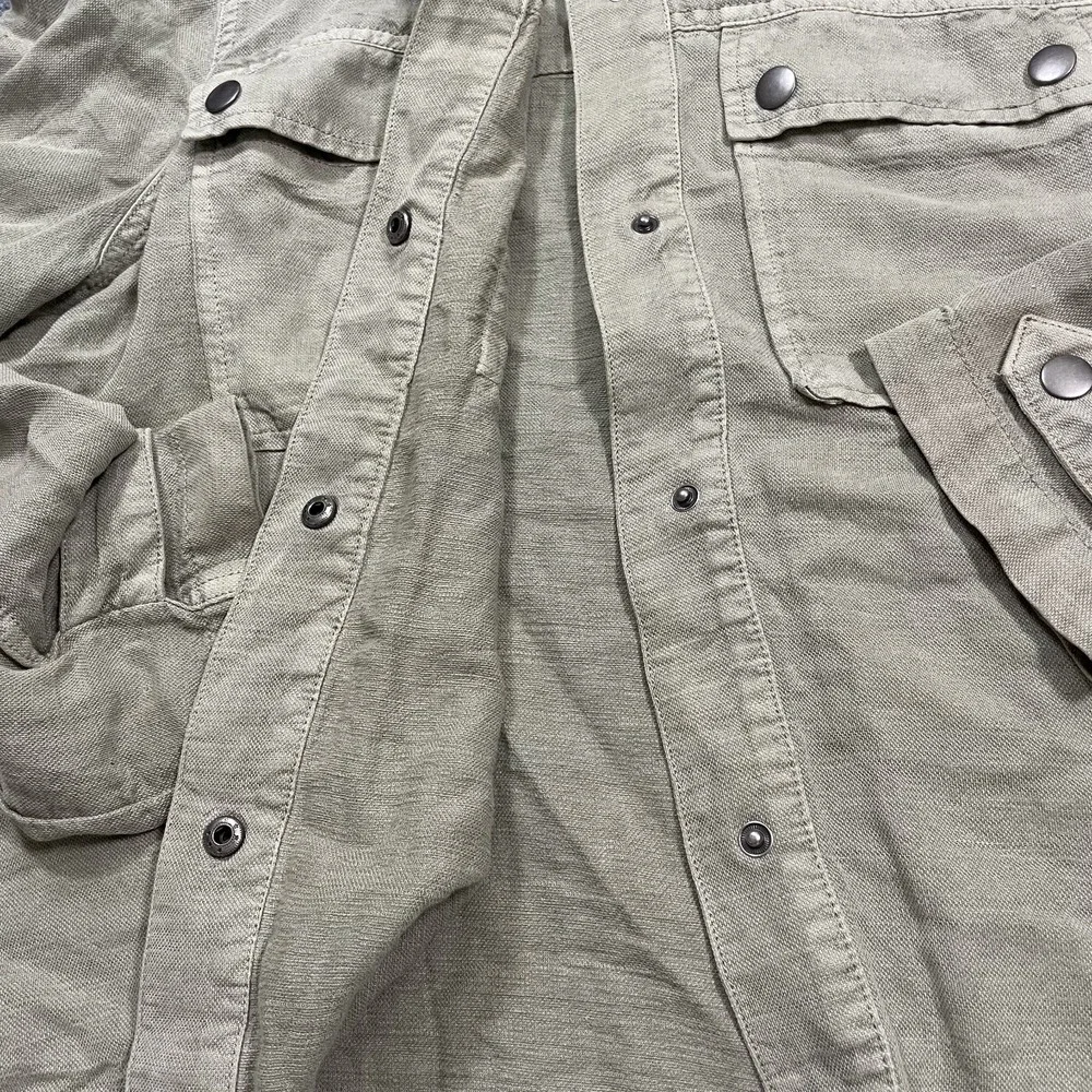 Nicole Miller Lightweight Linen Jacket Women's Large Olive Camp Shirt Snap Front